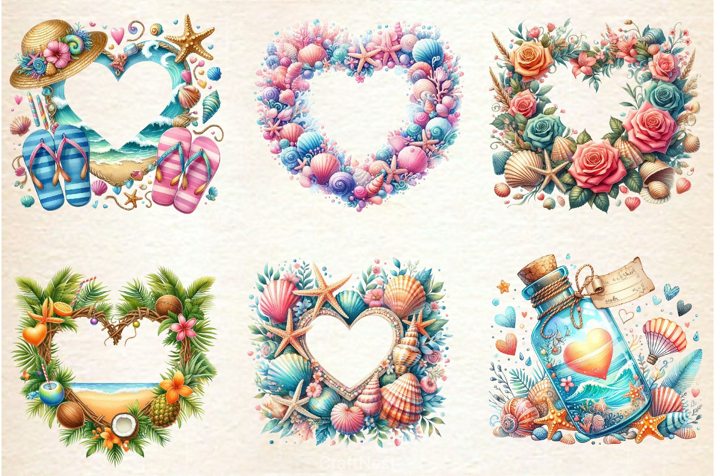 Heart Beach Frame Clipart Bundle - CraftNest - Digital Crafting and Art