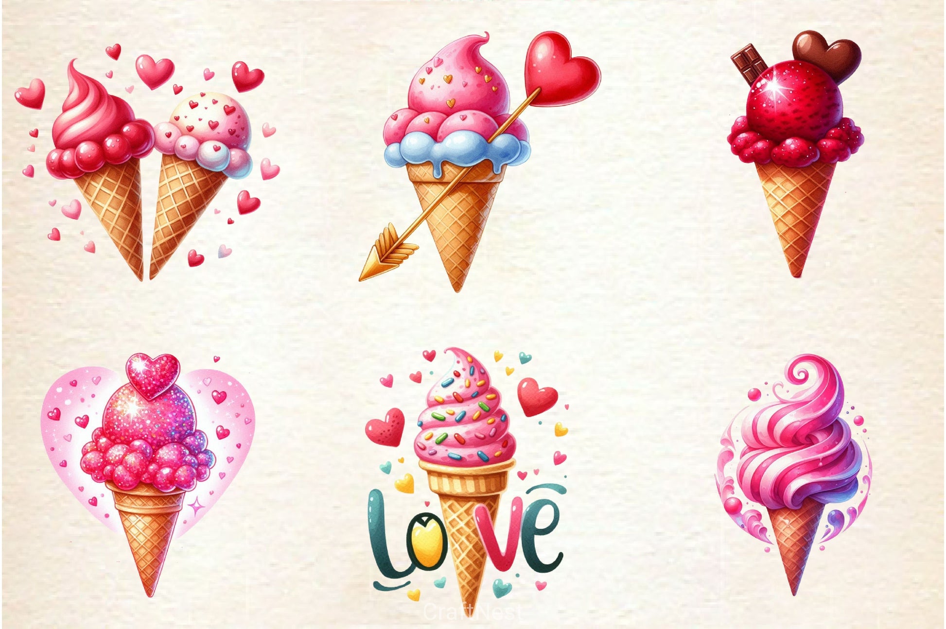 Valentine Love Ice Cream Cone Clipart Bundle 2 - CraftNest - Digital Crafting and Art