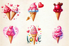 Valentine Love Ice Cream Cone Clipart Bundle 2 - CraftNest - Digital Crafting and Art