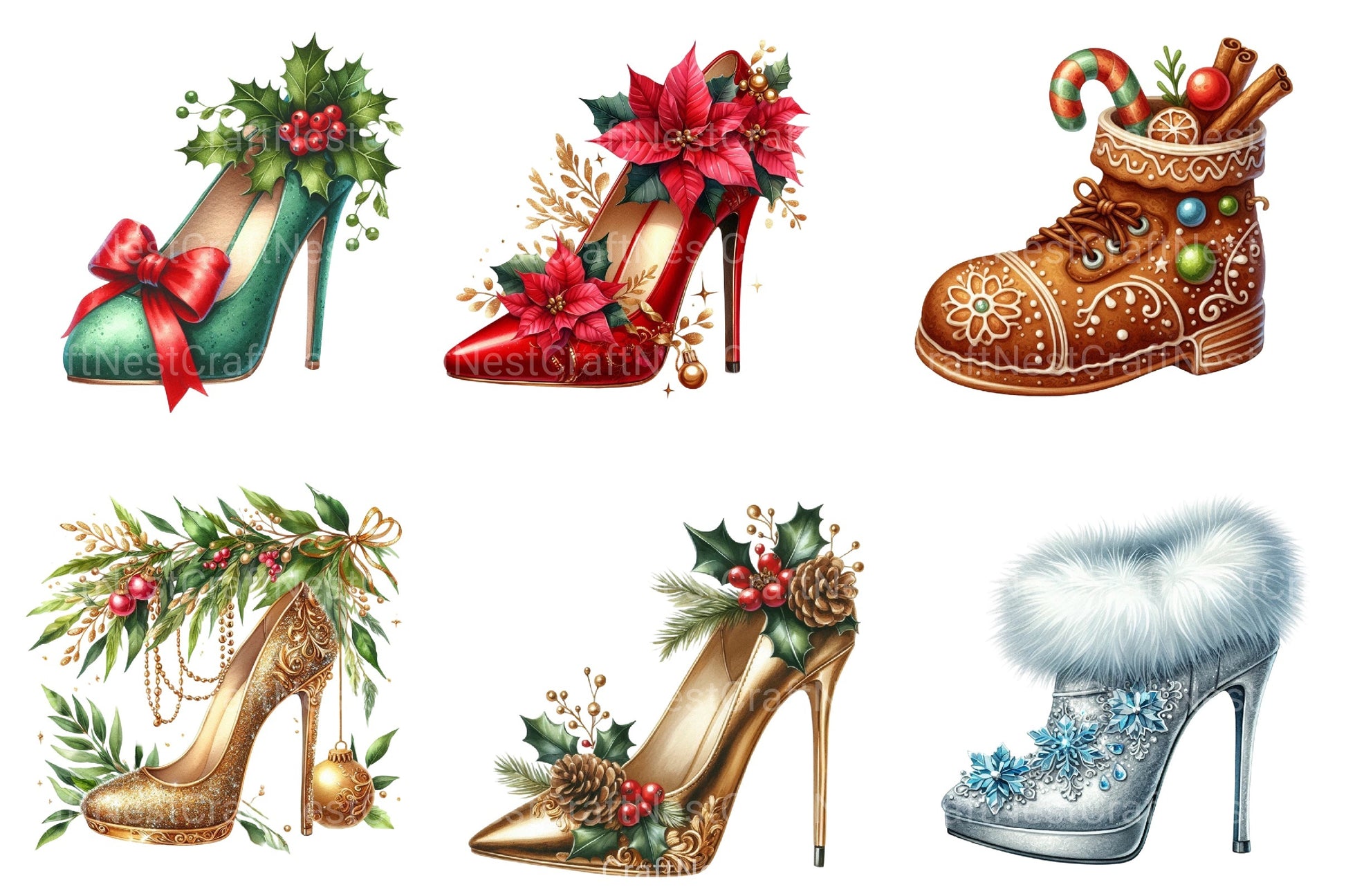 Christmas High Heels Winter Shoes Clipart Bundle - CraftNest - Digital Crafting and Art