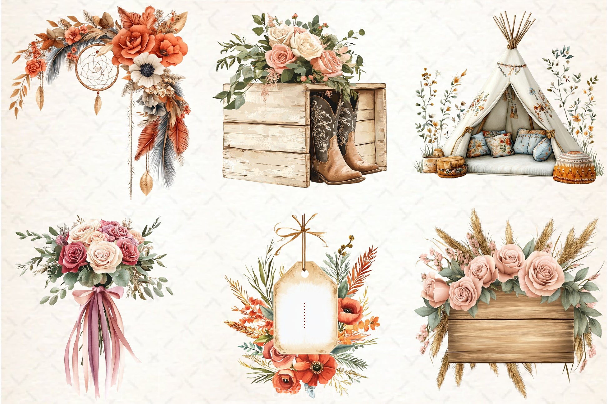 Western Boho Wedding Clipart Bundle 5 - CraftNest - Digital Crafting and Art