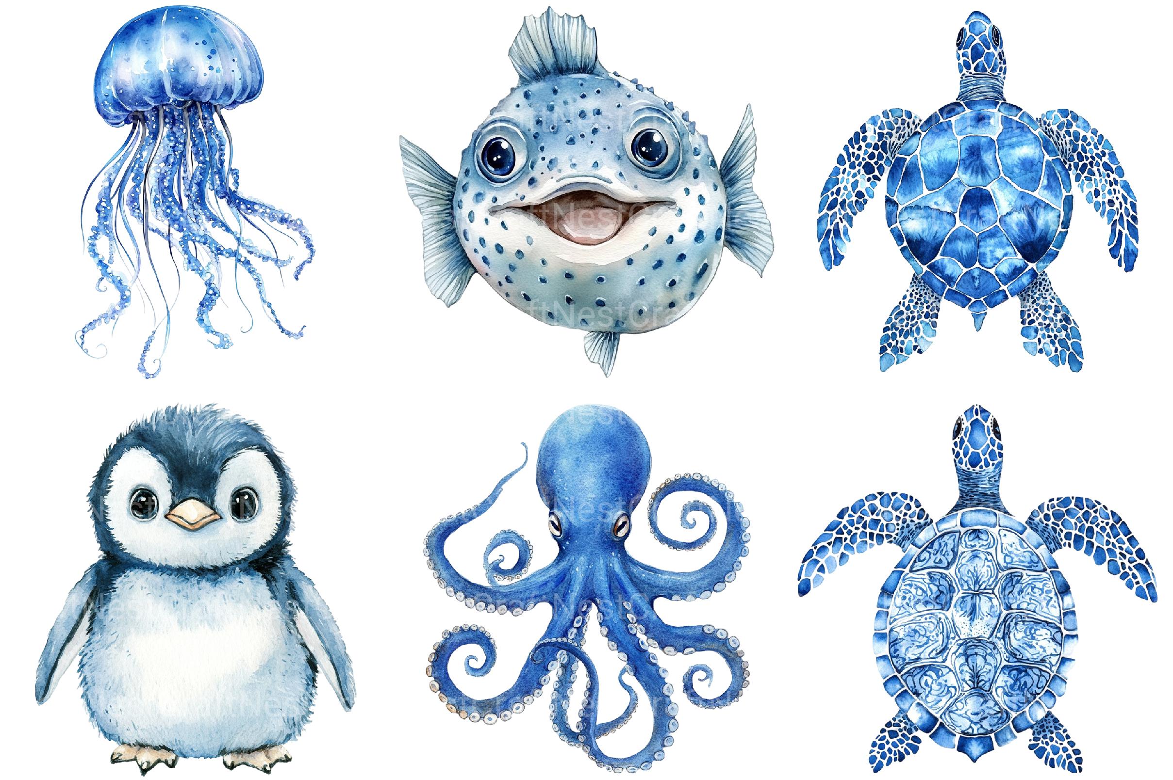Blue Ocean Animals Clipart - CraftNest - Digital Crafting and Art
