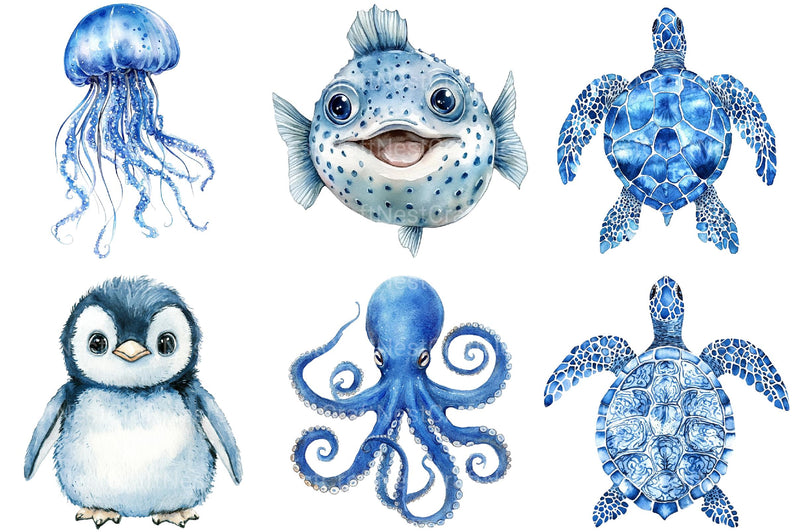 Blue Ocean Animals Clipart - CraftNest - Digital Crafting and Art