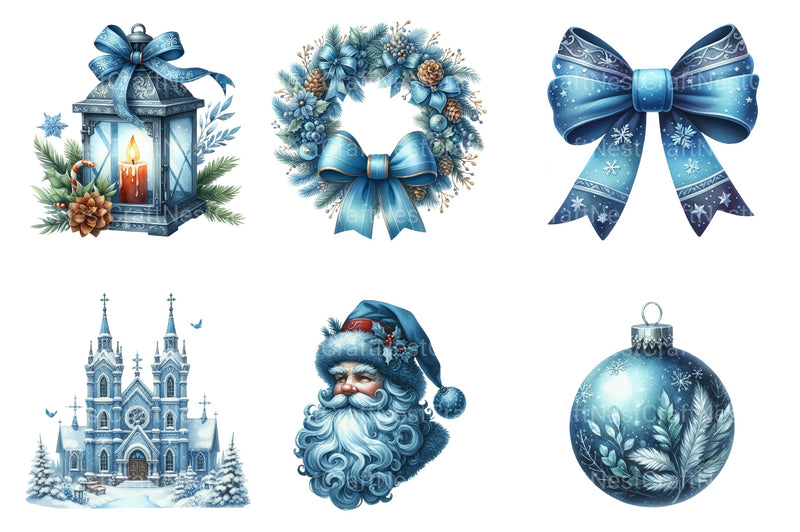 Blue Christmas Clipart Bundle: Santa, Presents & Bells - CraftNest - Digital Crafting and Art