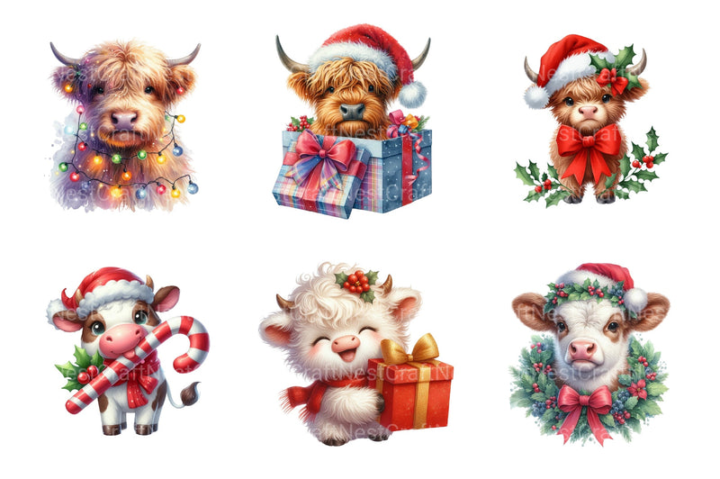 Christmas Cow Highland New Year Clipart Bundle - CraftNest - Digital Crafting and Art
