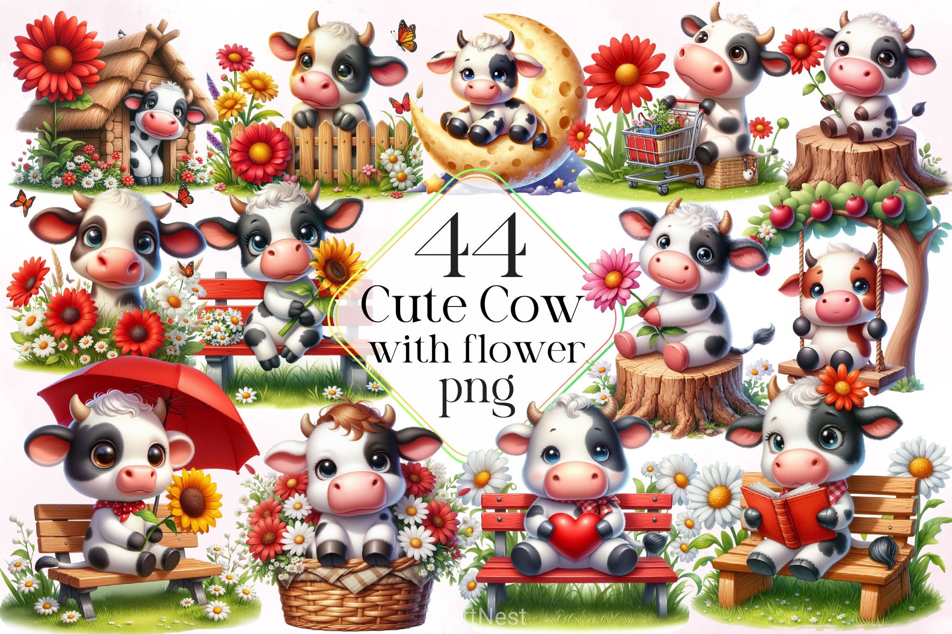 Cute Cow Clipart Bundle 3 - CraftNest - Digital Crafting and Art