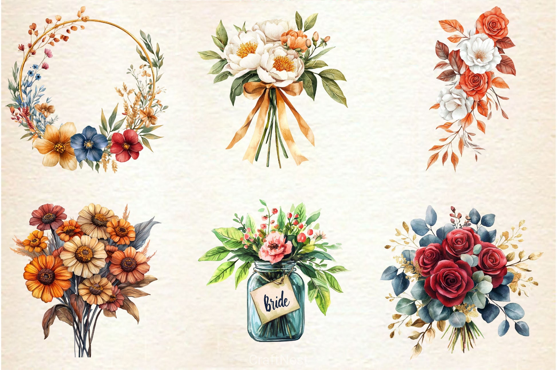 Autumn Wedding Flowers Bouquet Clipart Bundle 2 - CraftNest - Digital Crafting and Art
