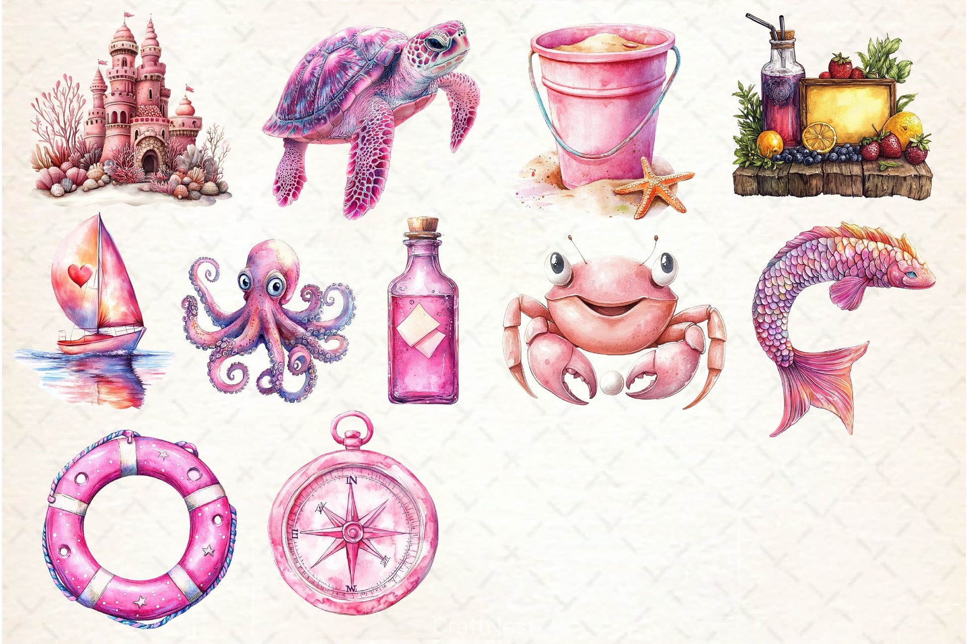 Pink Sea Adventure Clipart Bundle 2 - CraftNest - Digital Crafting and Art