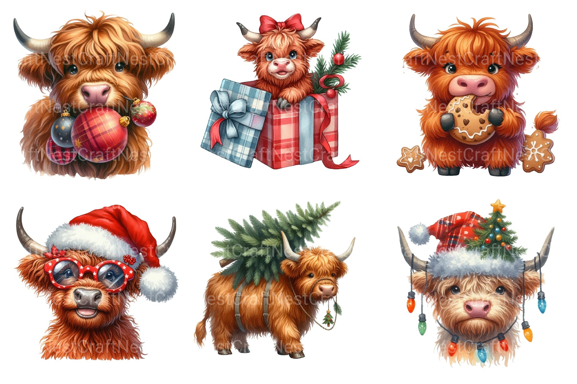 Christmas Highland Cow Clipart Bundle 77 - CraftNest - Digital Crafting and Art