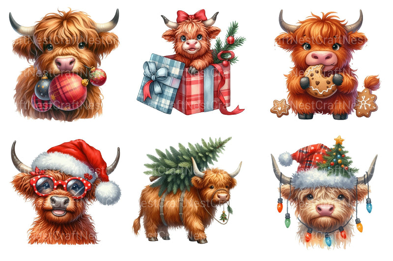 Christmas Highland Cow Clipart Bundle 77 - CraftNest - Digital Crafting and Art