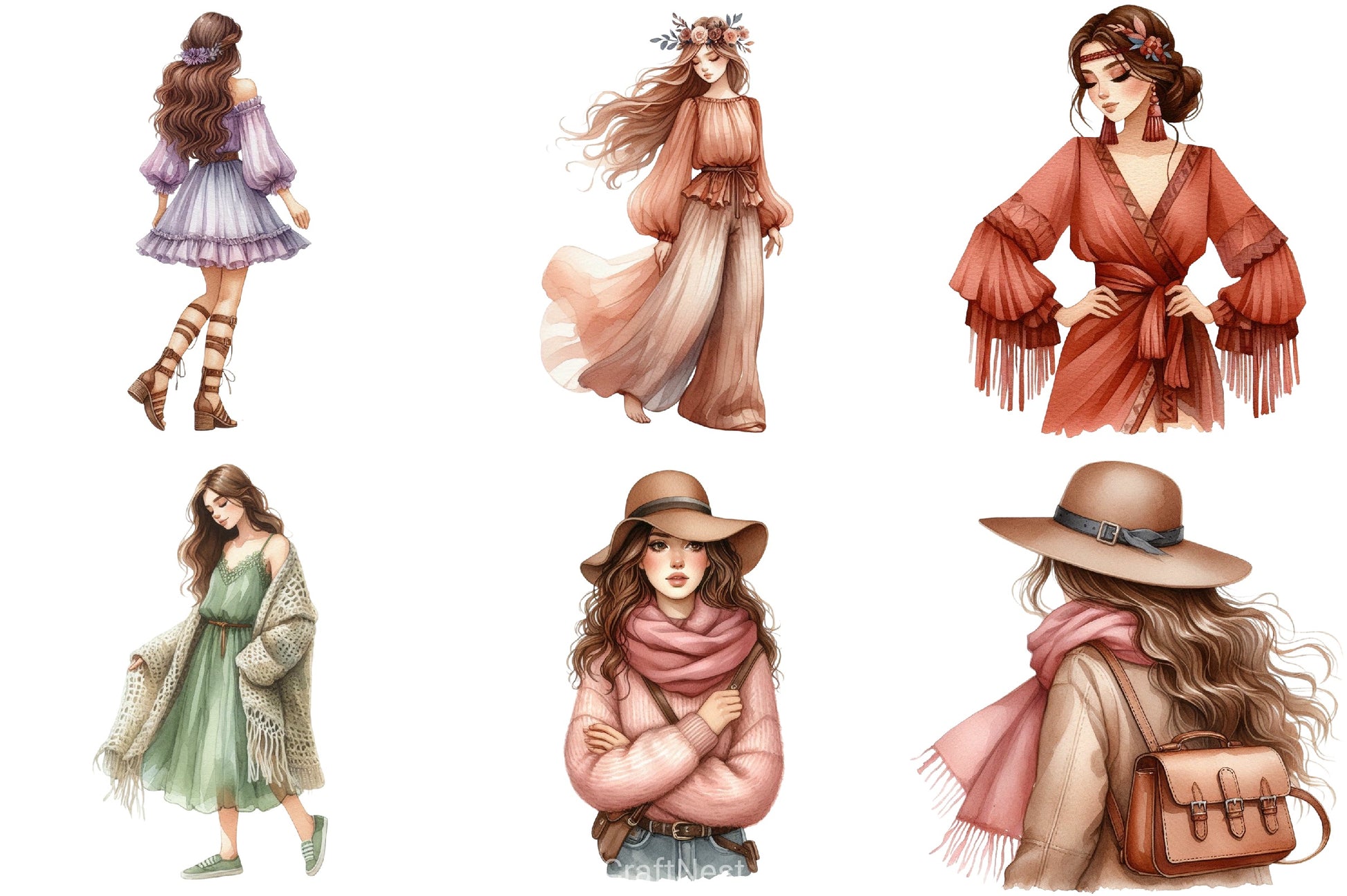 Boho Girls Clipart Bundle - CraftNest - Digital Crafting and Art