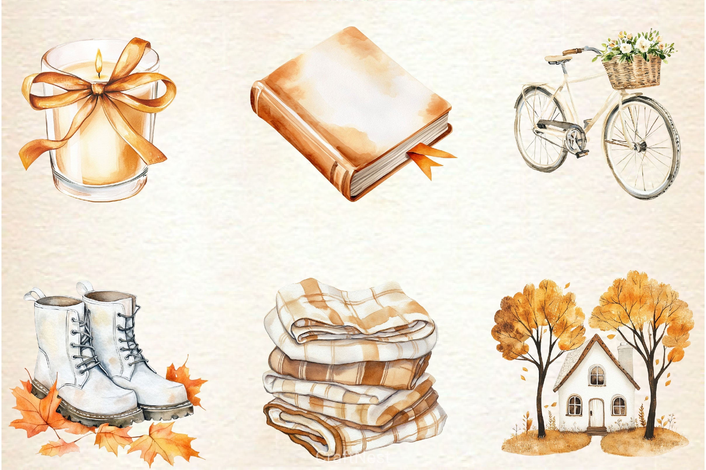 Cozy Caramel & White Fall Clipart Bundle 2 - CraftNest - Digital Crafting and Art