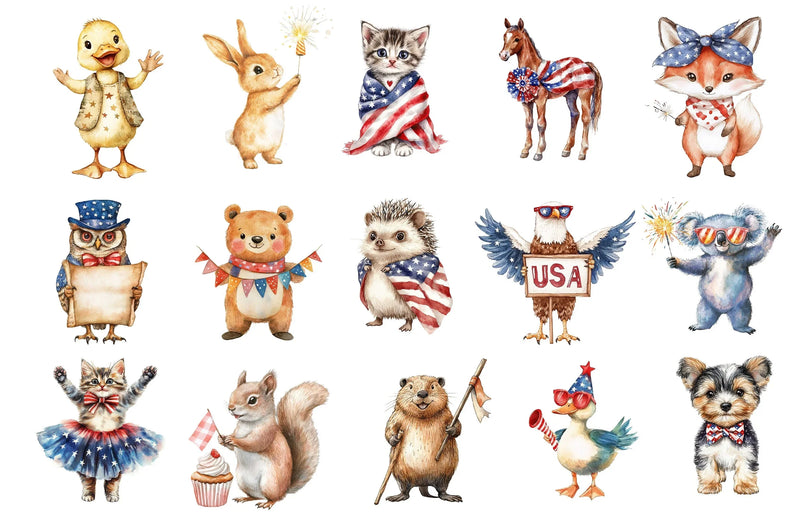 Patriotic Cute Animals Clipart Bundle - CraftNest - Digital Crafting and Art