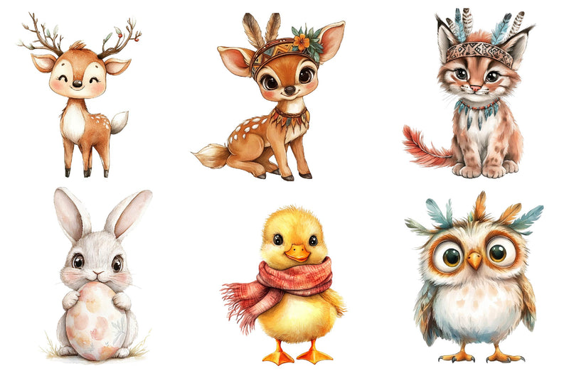 Boho Woodland Animal Baby Animals Clipart Bundle - CraftNest - Digital Crafting and Art