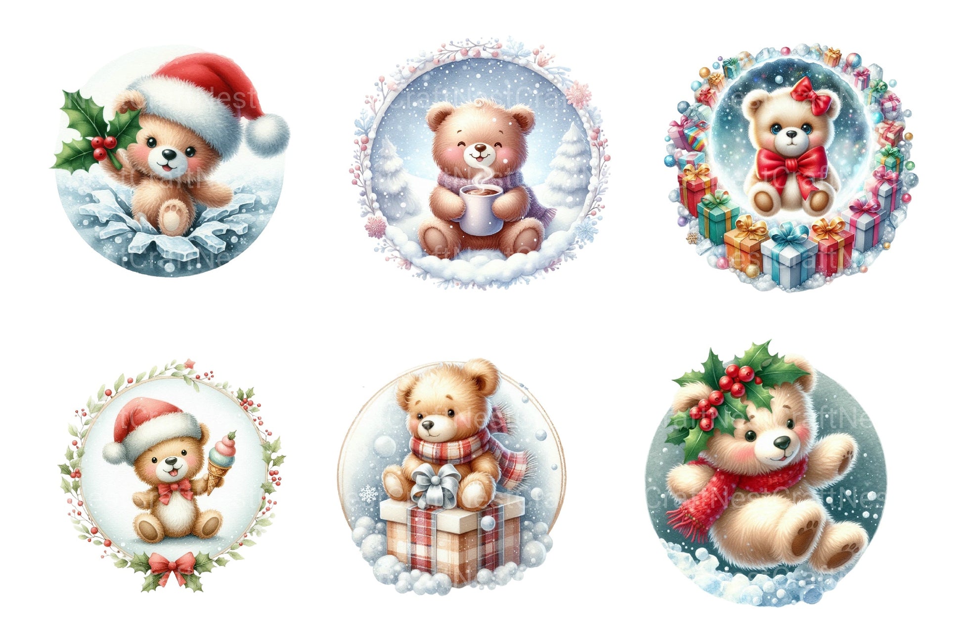 Cute Christmas Teddy Bear Holiday Clipart Bundle - CraftNest - Digital Crafting and Art