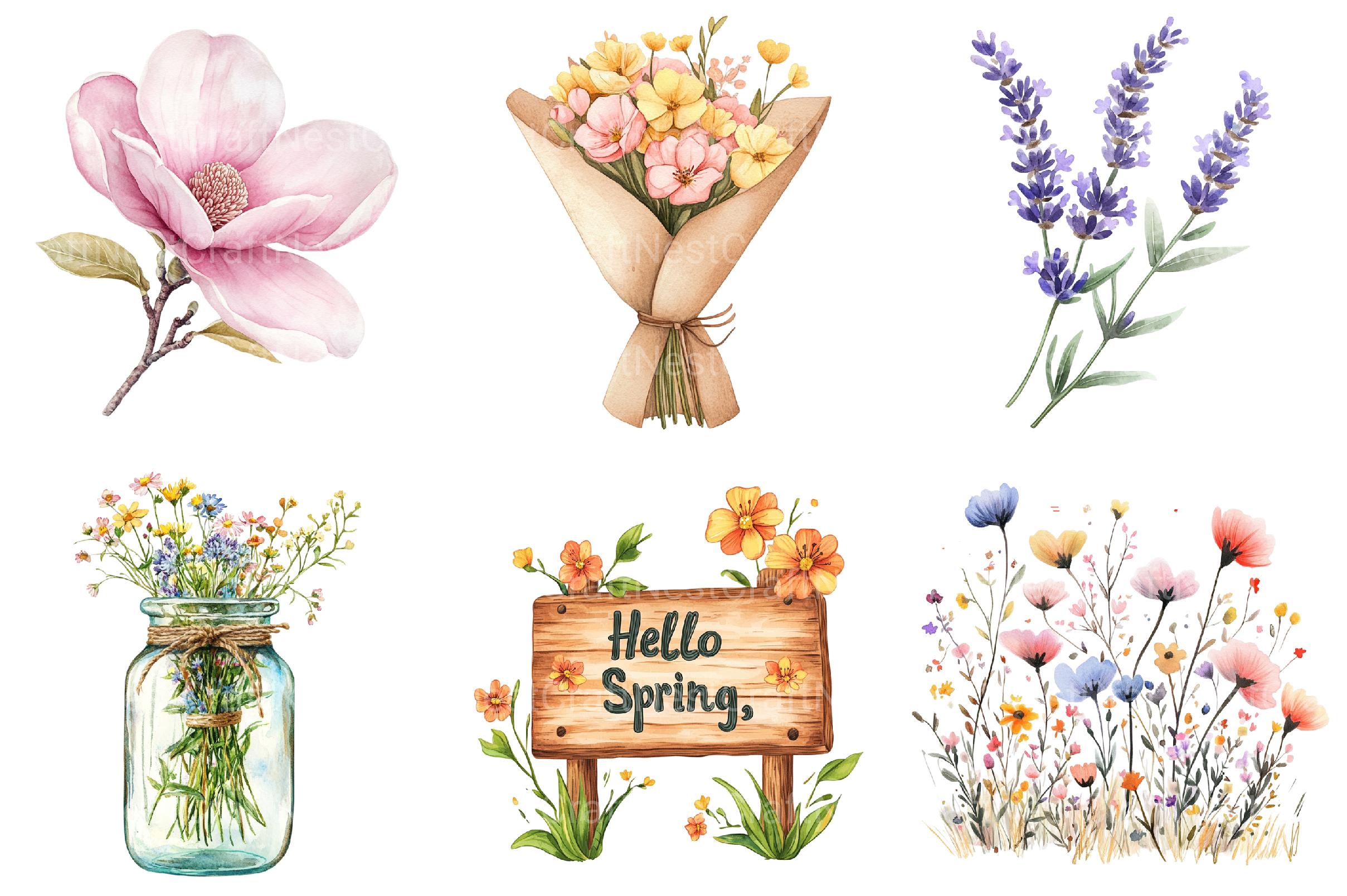 Botanical Spring Blooms Clipart - CraftNest - Digital Crafting and Art