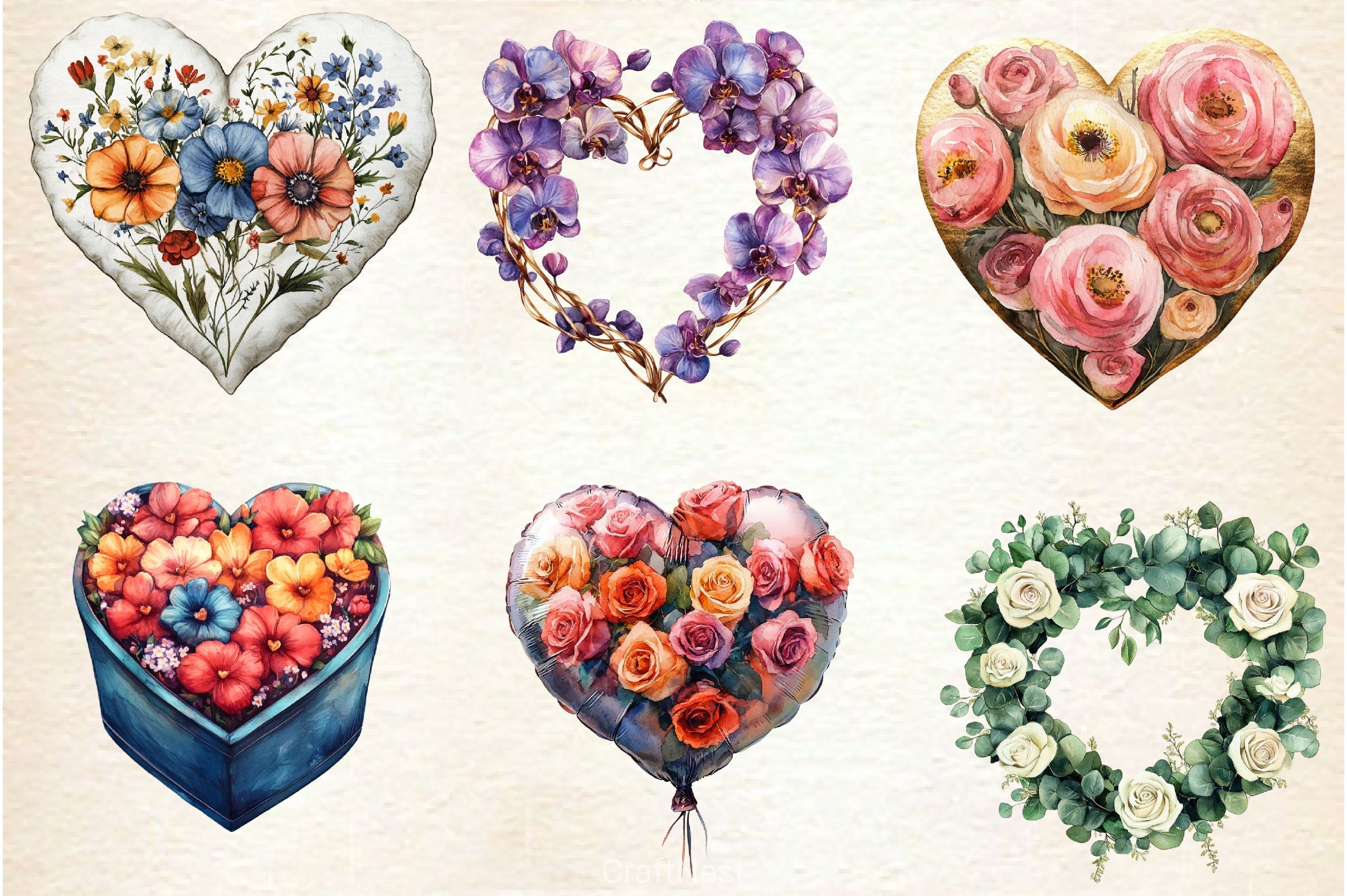 Wedding Hearts With Flowers Clipart Bundle - CraftNest - Digital Crafting and Art