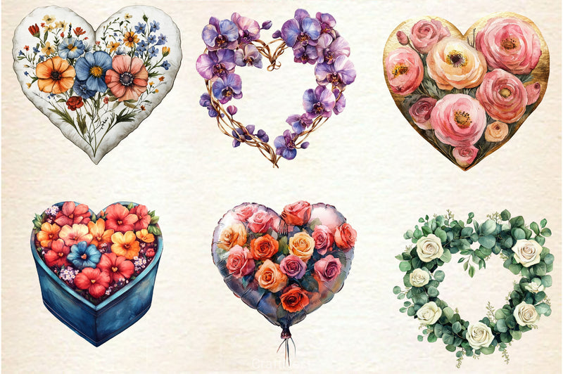 Wedding Hearts With Flowers Clipart Bundle - CraftNest - Digital Crafting and Art