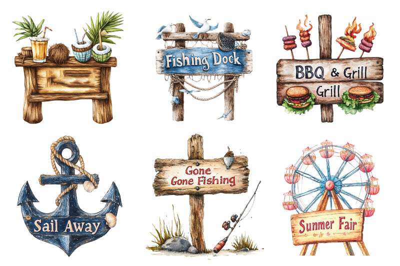 Summer Wooden Sign Board Clipart Bundle - CraftNest - Digital Crafting and Art
