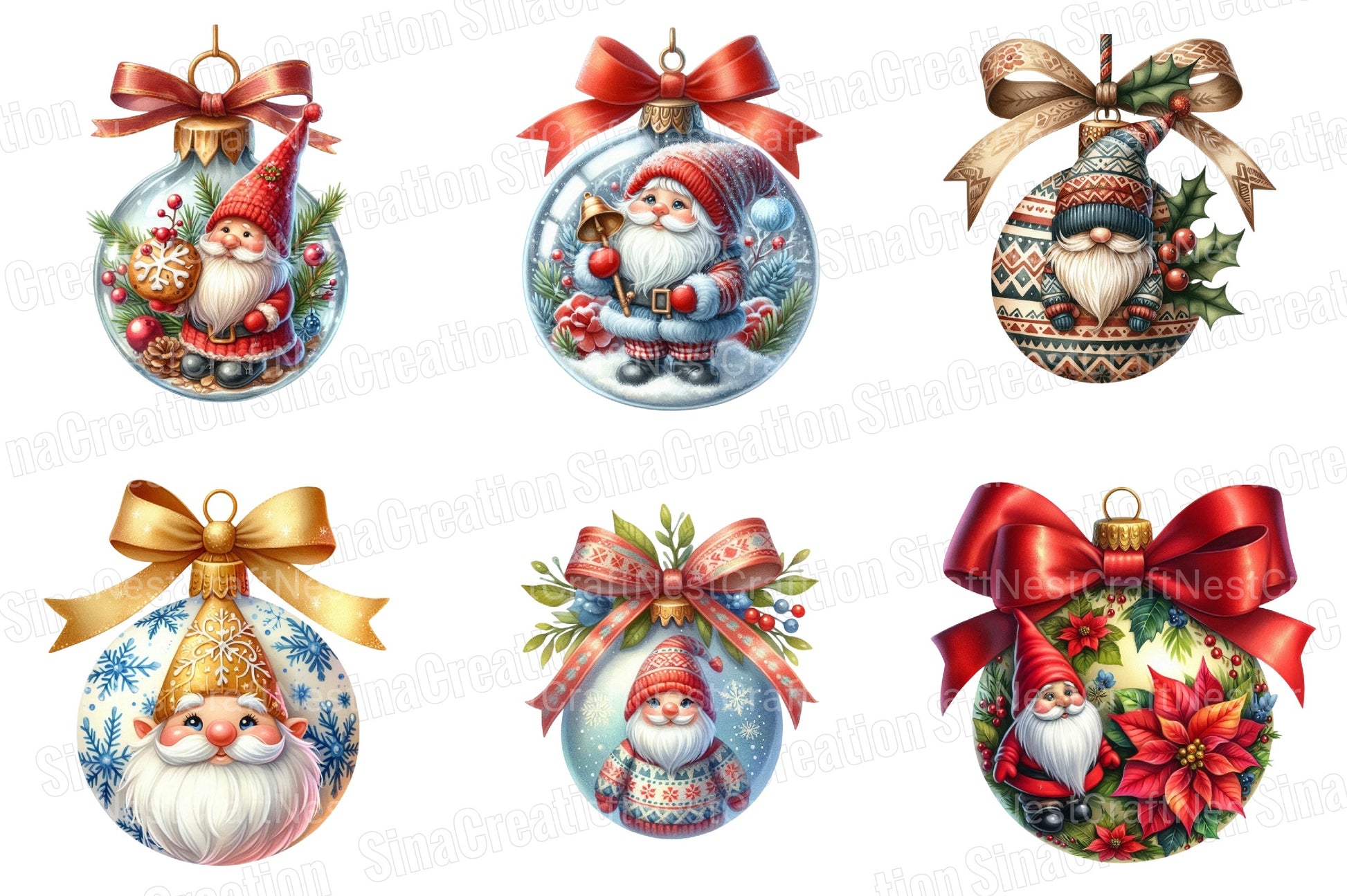 Gnome Christmas Ornament Winter Graphics Clipart Bundle - CraftNest - Digital Crafting and Art