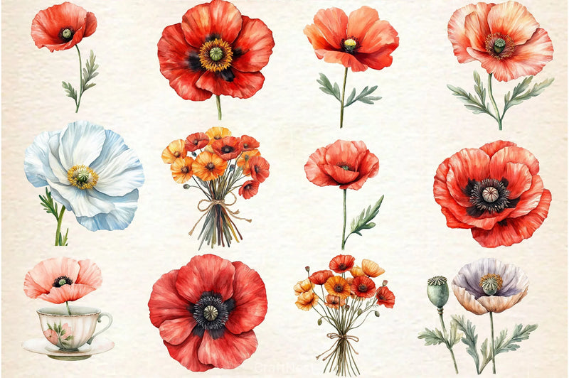 Poppy Flower Clipart Bundle 4 - CraftNest - Digital Crafting and Art