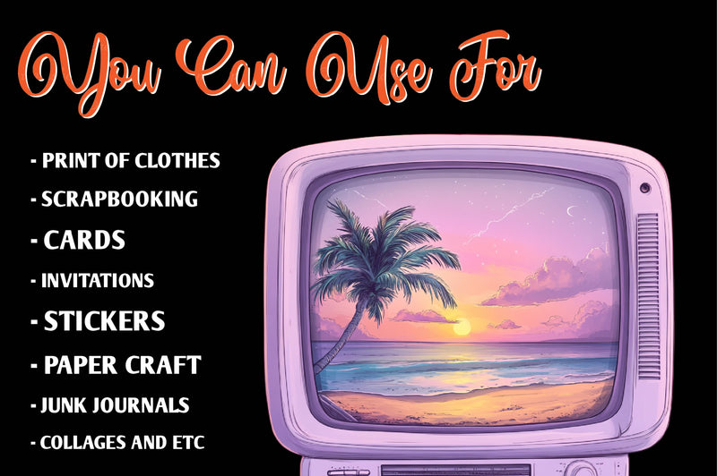 Cute Retro Summer Clipart Bundle - CraftNest - Digital Crafting and Art