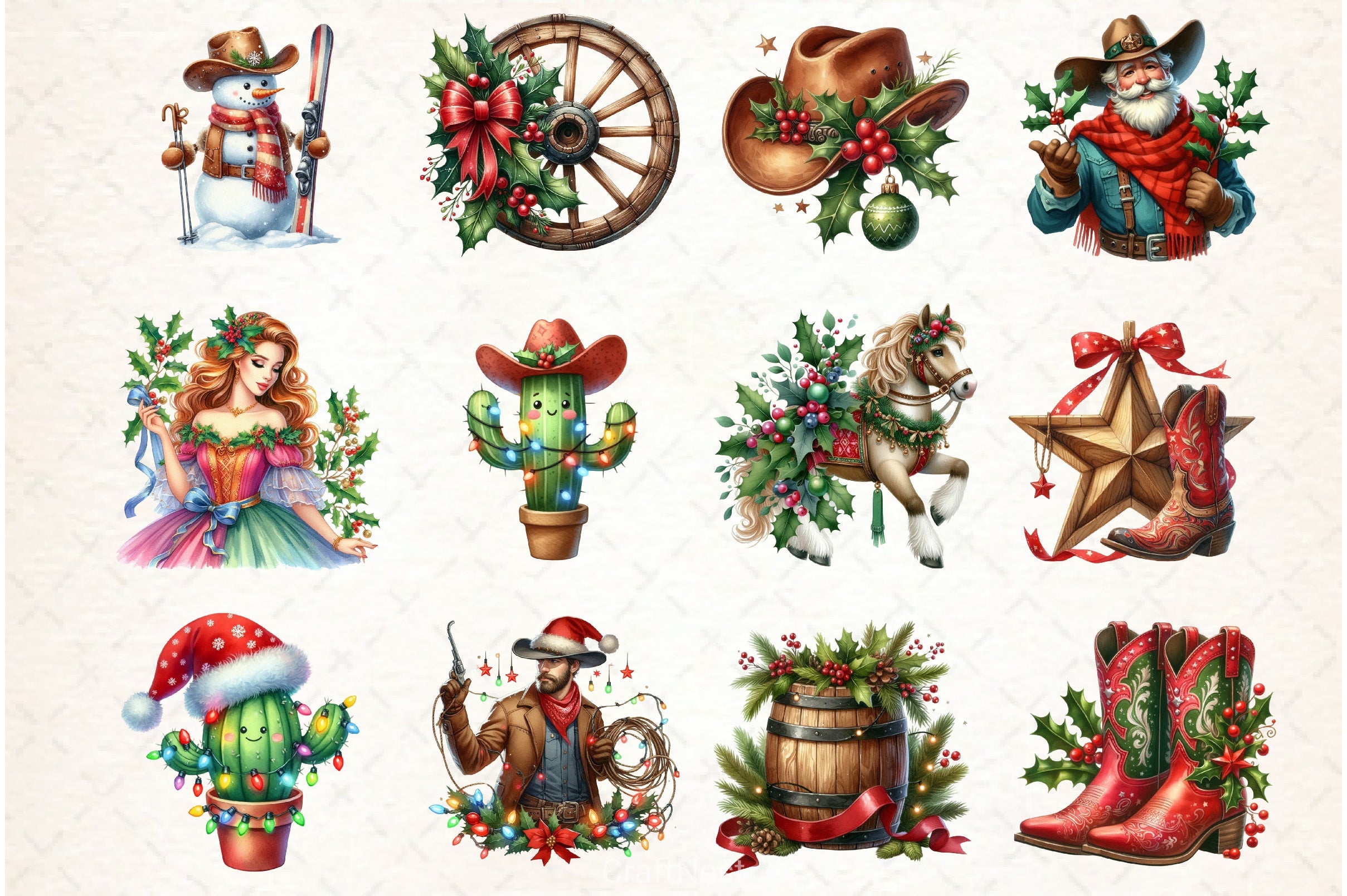 Western Christmas Clipart Bundle - CraftNest - Digital Crafting and Art