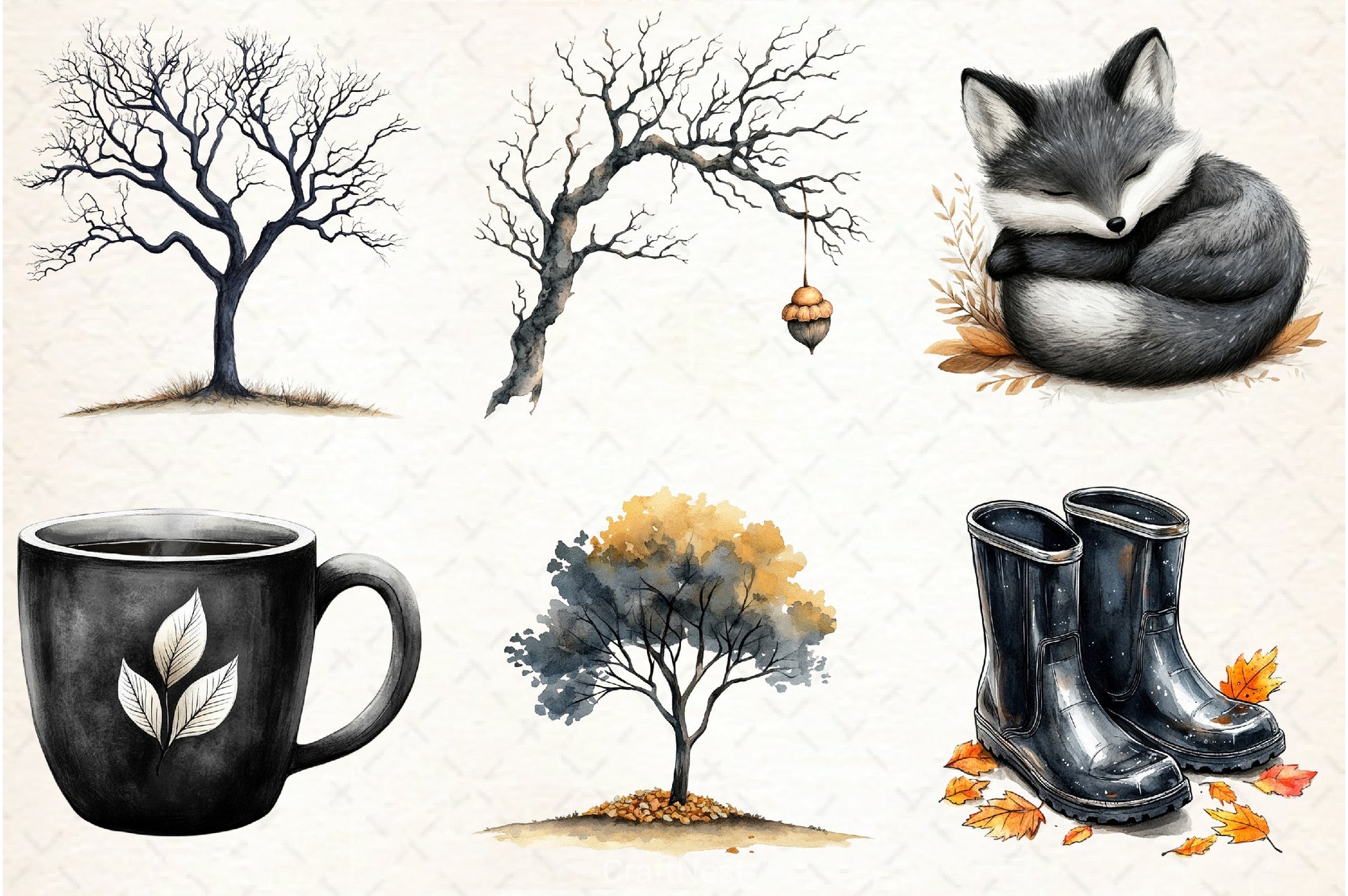 Black & White Autumn Clipart Bundle 4 - CraftNest - Digital Crafting and Art