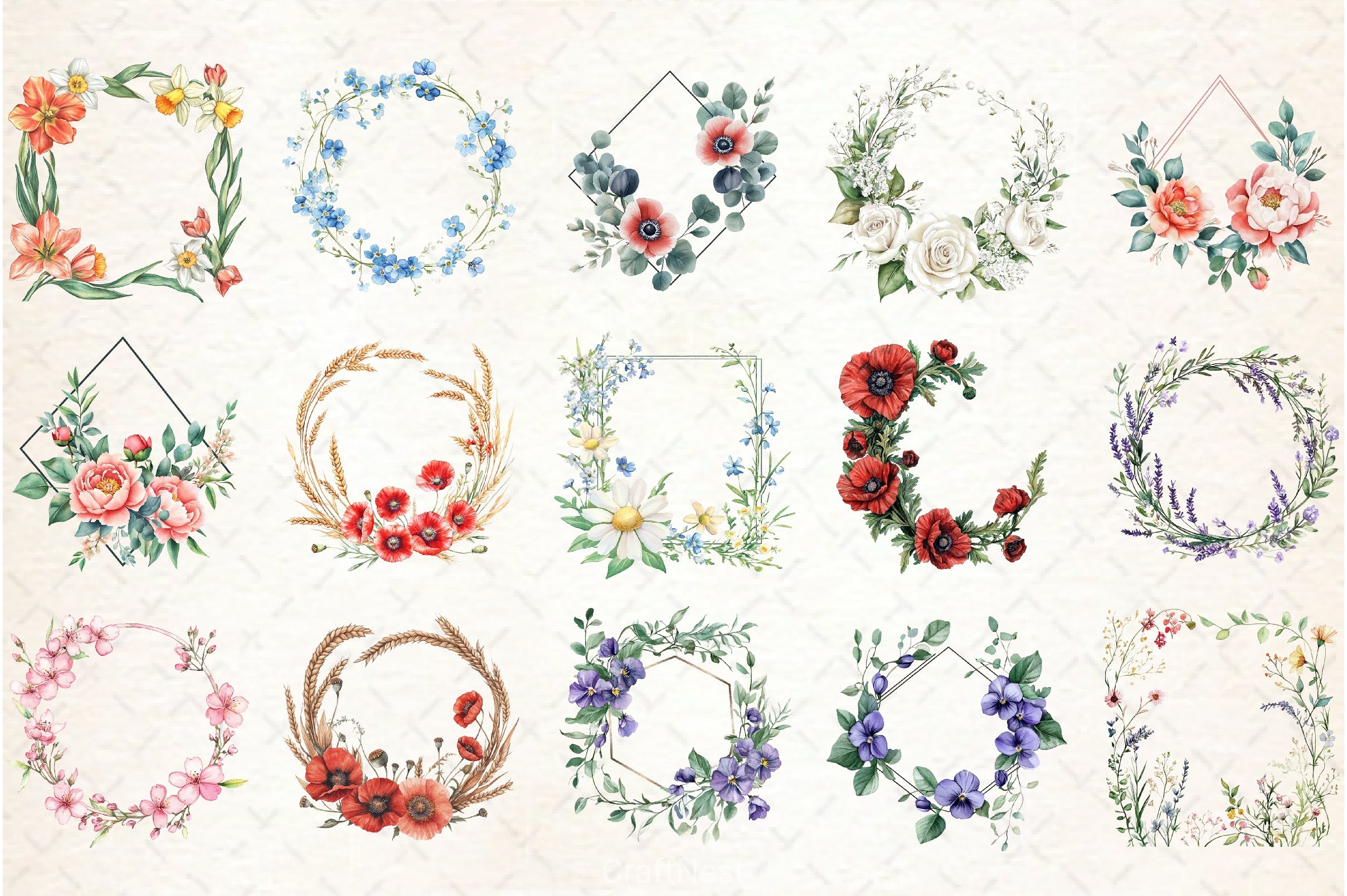 Floral Frames Clipart Bundle - CraftNest - Digital Crafting and Art