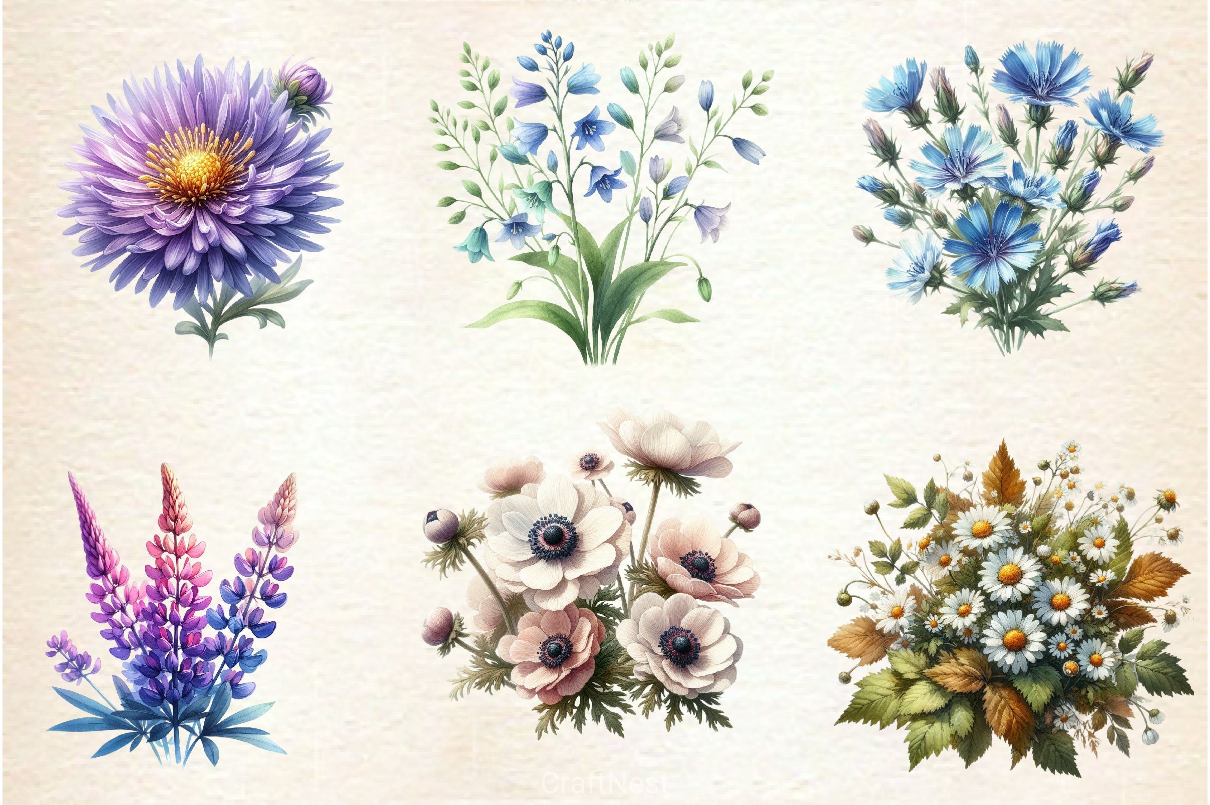 Botanical Forest Wildflower Clipart Bundle - CraftNest - Digital Crafting and Art