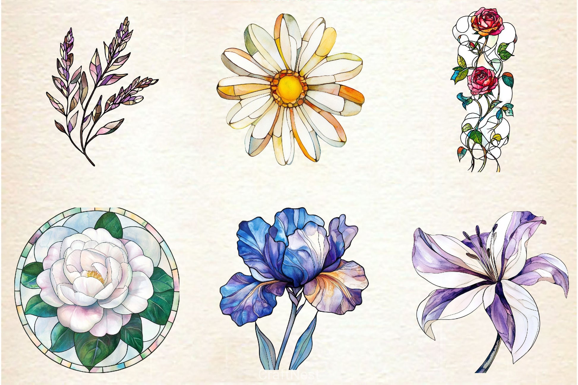 Stained Glass Spring Flowers Clipart Bundle - CraftNest - Digital Crafting and Art