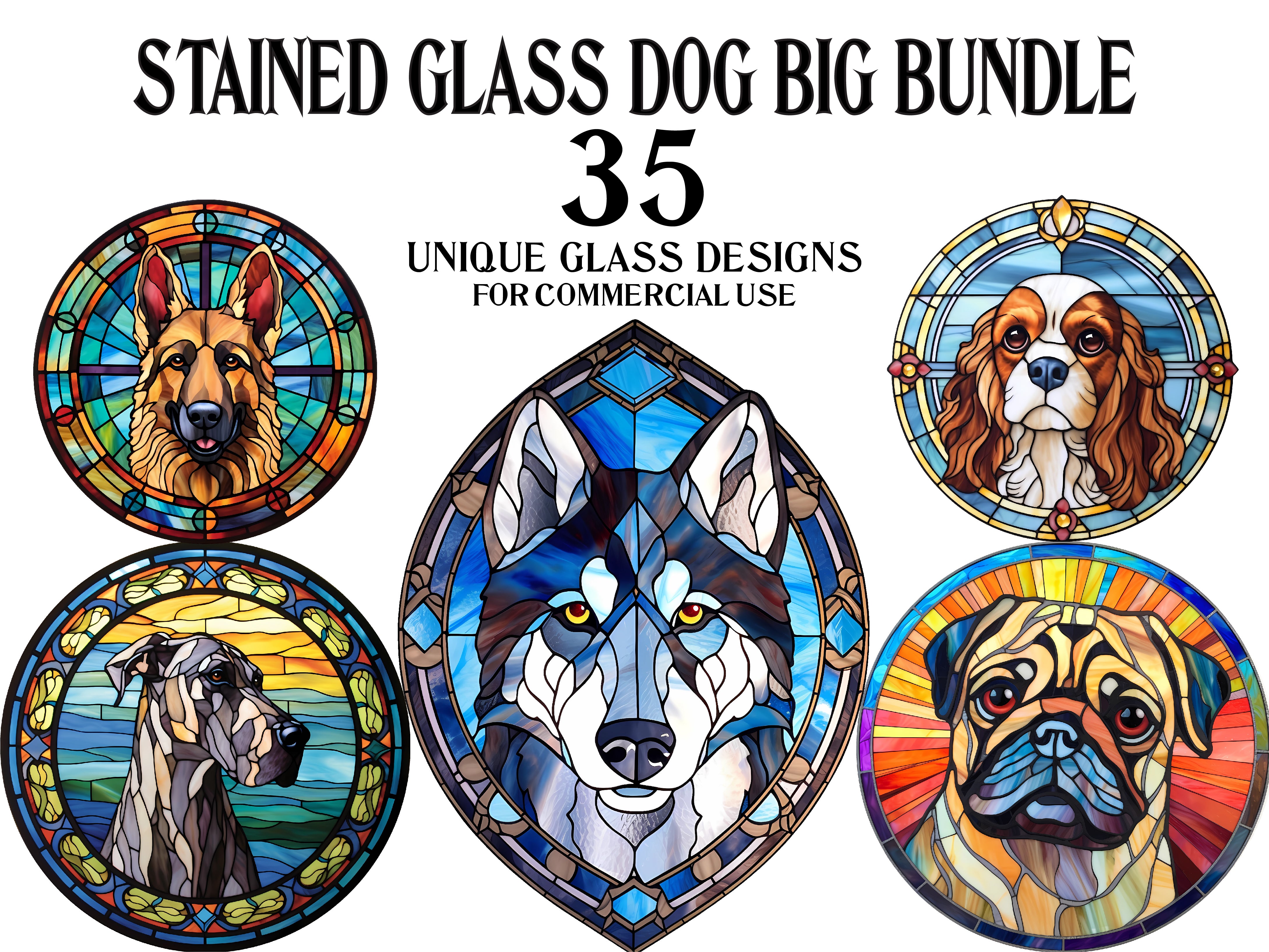 Stained Glass Dogs Clipart - CraftNest