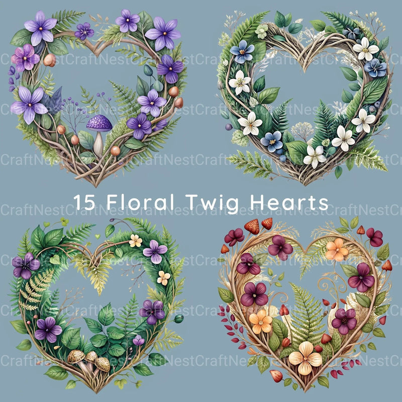 Twig Hearts Clipart Bundle - CraftNest - Digital Crafting and Art