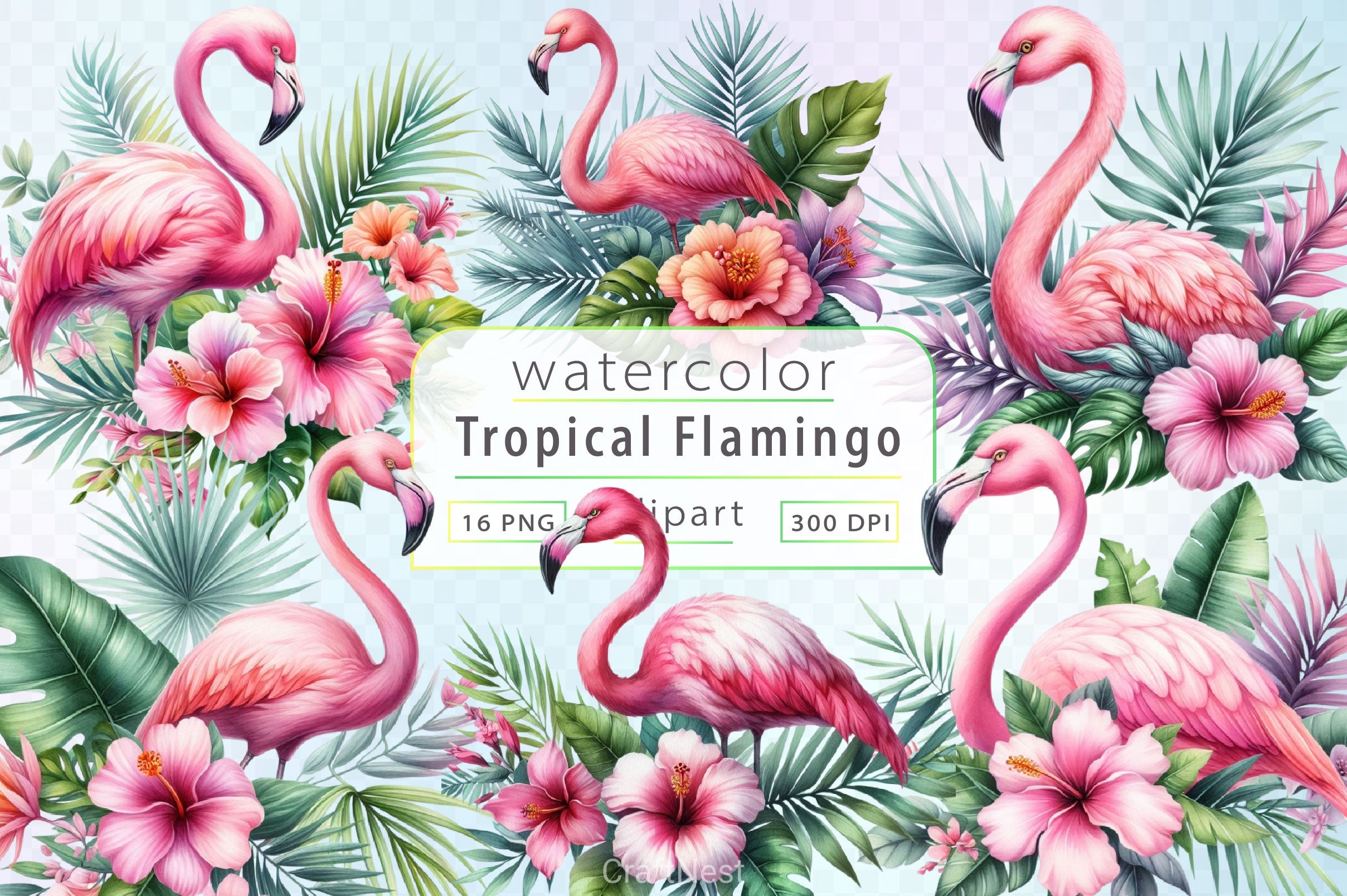 Flamingo Tropical Clipart Bundle - CraftNest - Digital Crafting and Art
