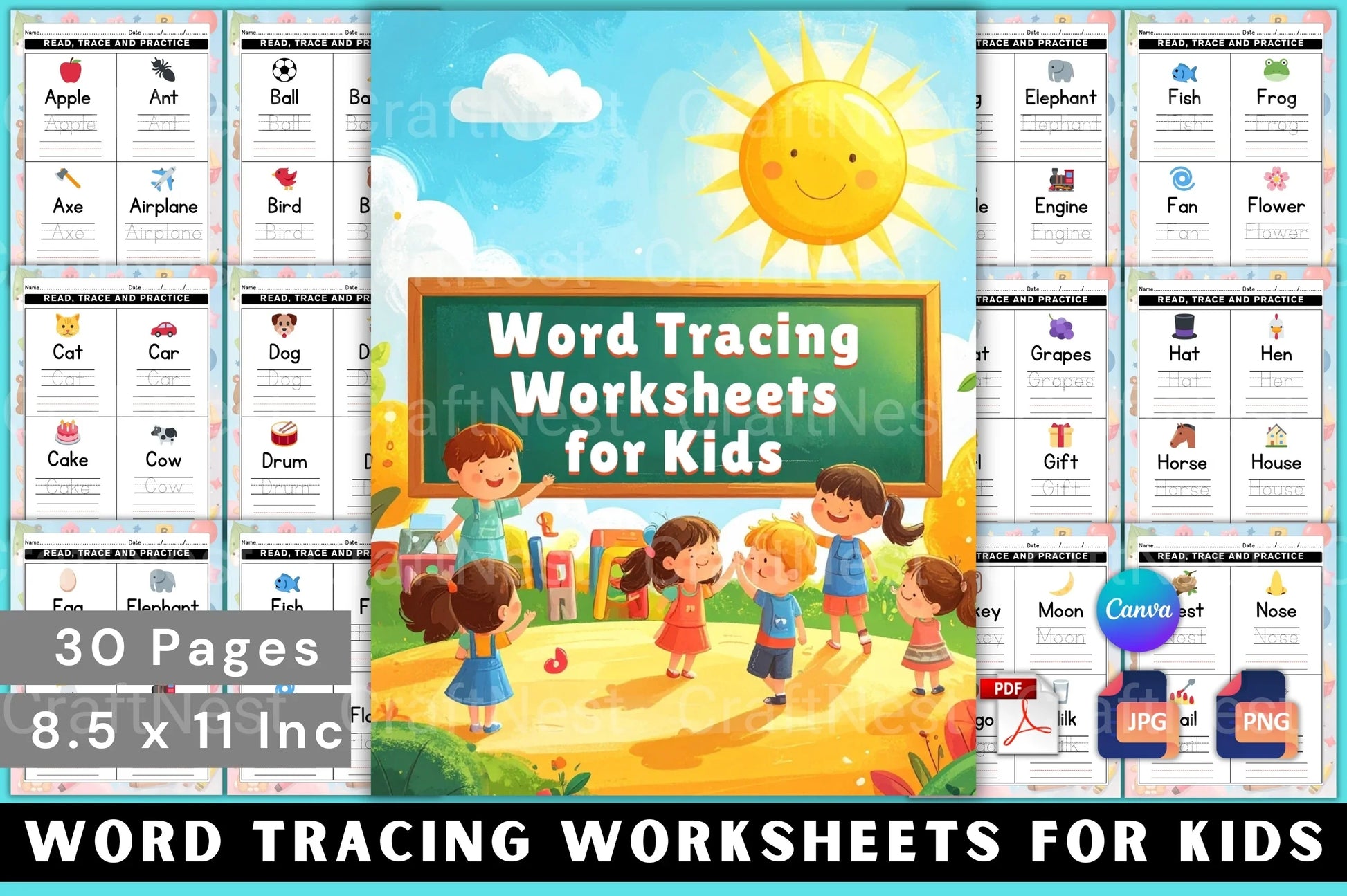 Word Tracing Worksheets for Kids - CraftNest - Digital Crafting and Art