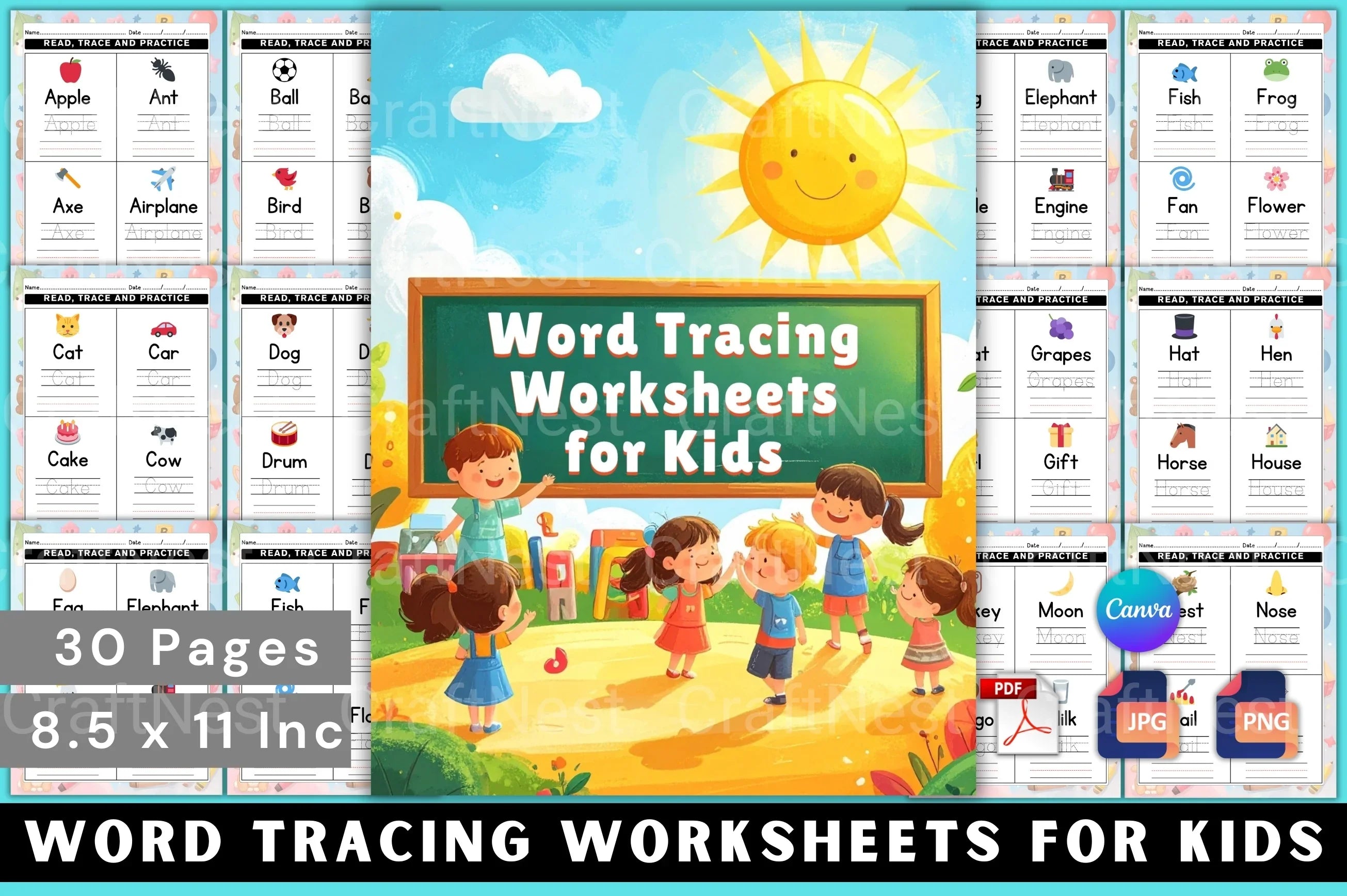 Word Tracing Worksheets for Kids - CraftNest - Digital Crafting and Art