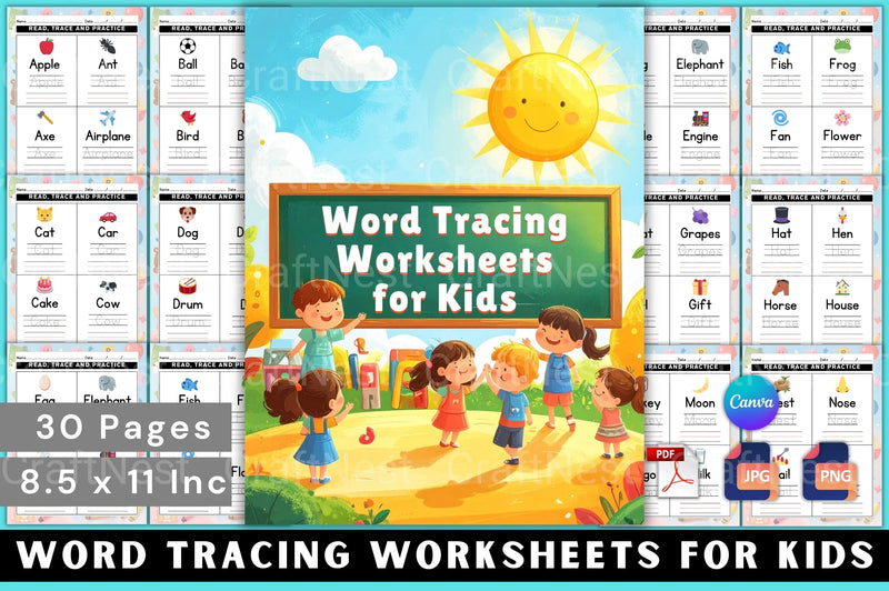 Word Tracing Worksheets for Kids - CraftNest - Digital Crafting and Art