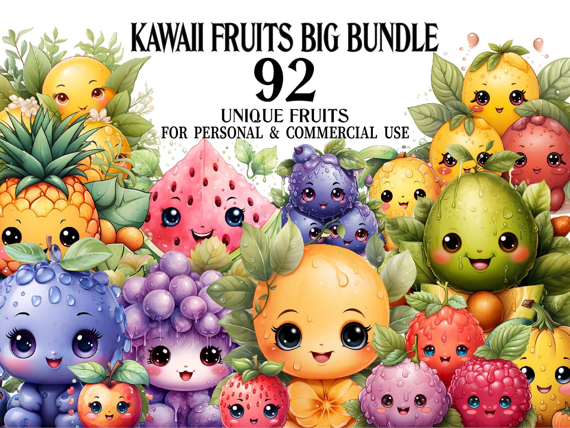 Kawaii Fruits Clipart - CraftNest