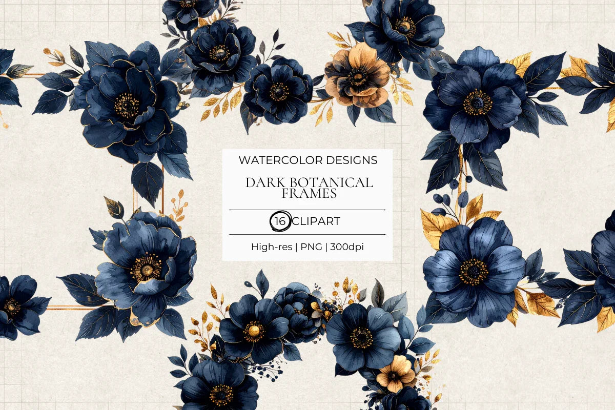 Dark Botanical Frames Clipart - CraftNest - Digital Crafting and Art
