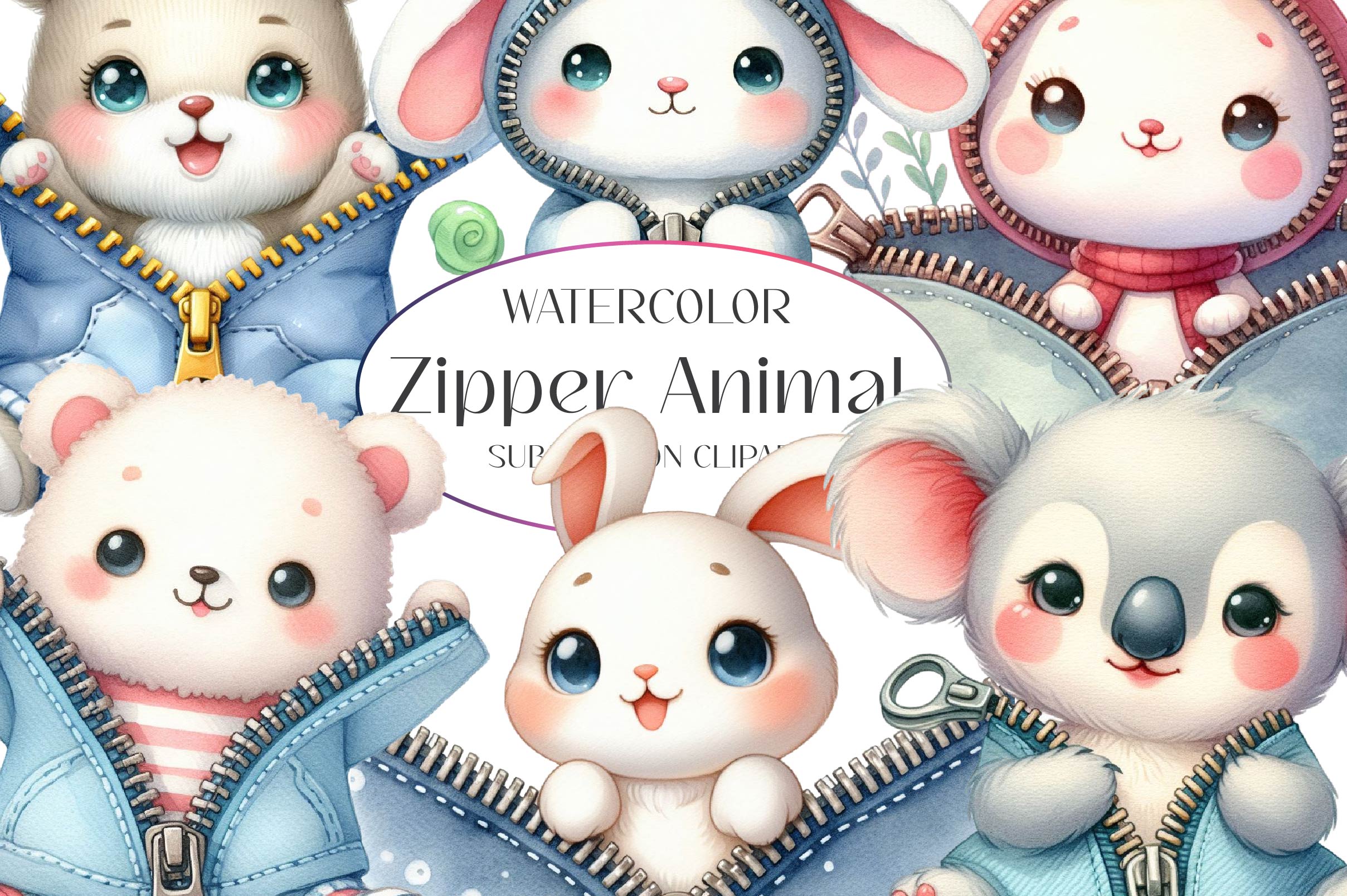 Cute Zipper Animal Clipart Bundle - CraftNest - Digital Crafting and Art