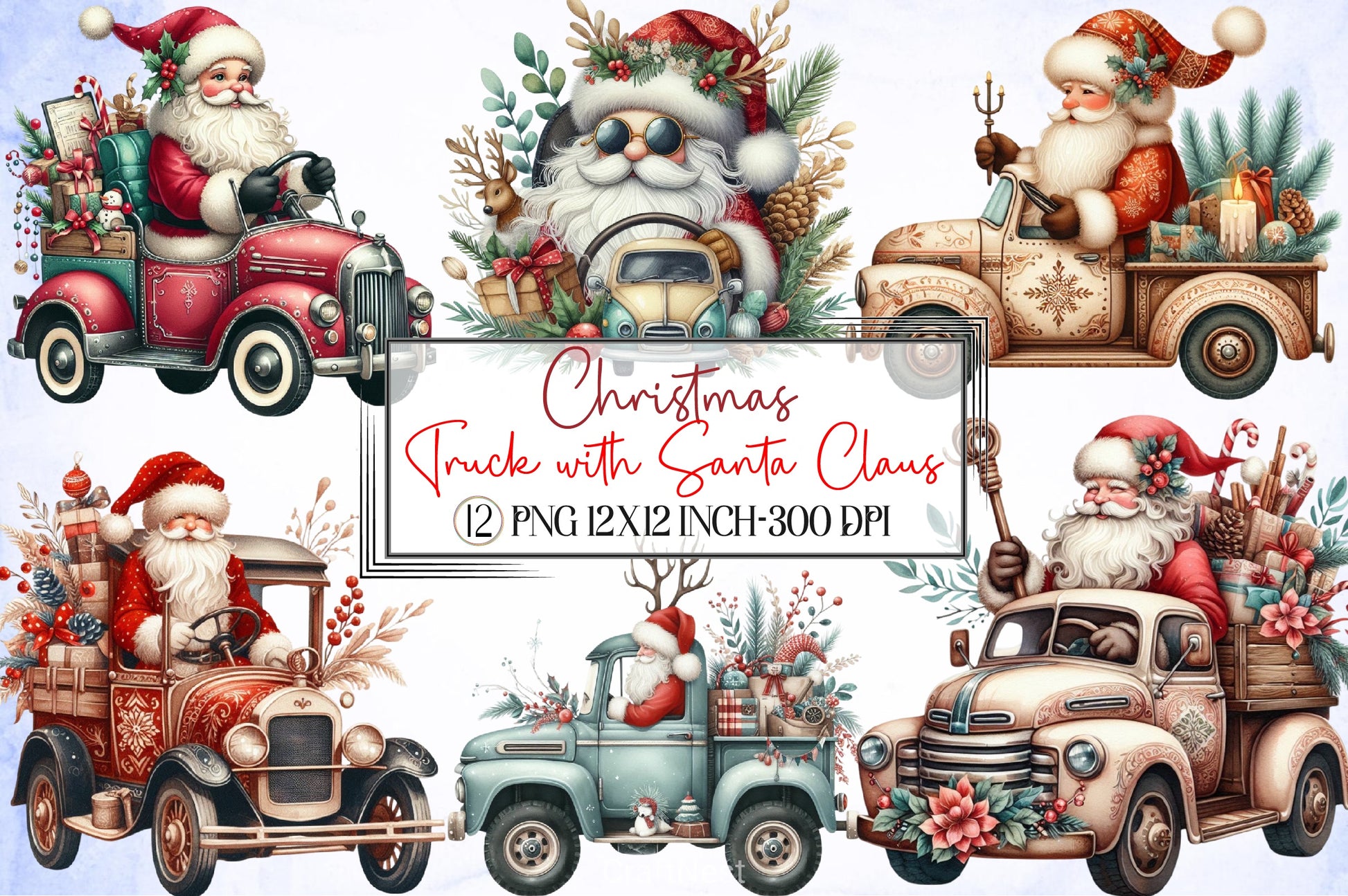 Santa Truck Christmas Clipart Bundle - CraftNest - Digital Crafting and Art