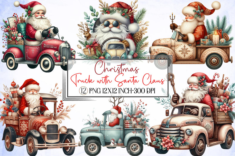 Santa Truck Christmas Clipart Bundle - CraftNest - Digital Crafting and Art