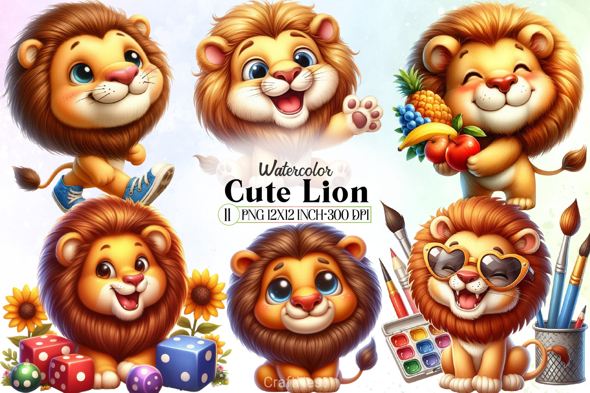 Cute Lion Clipart Bundle - CraftNest - Digital Crafting and Art