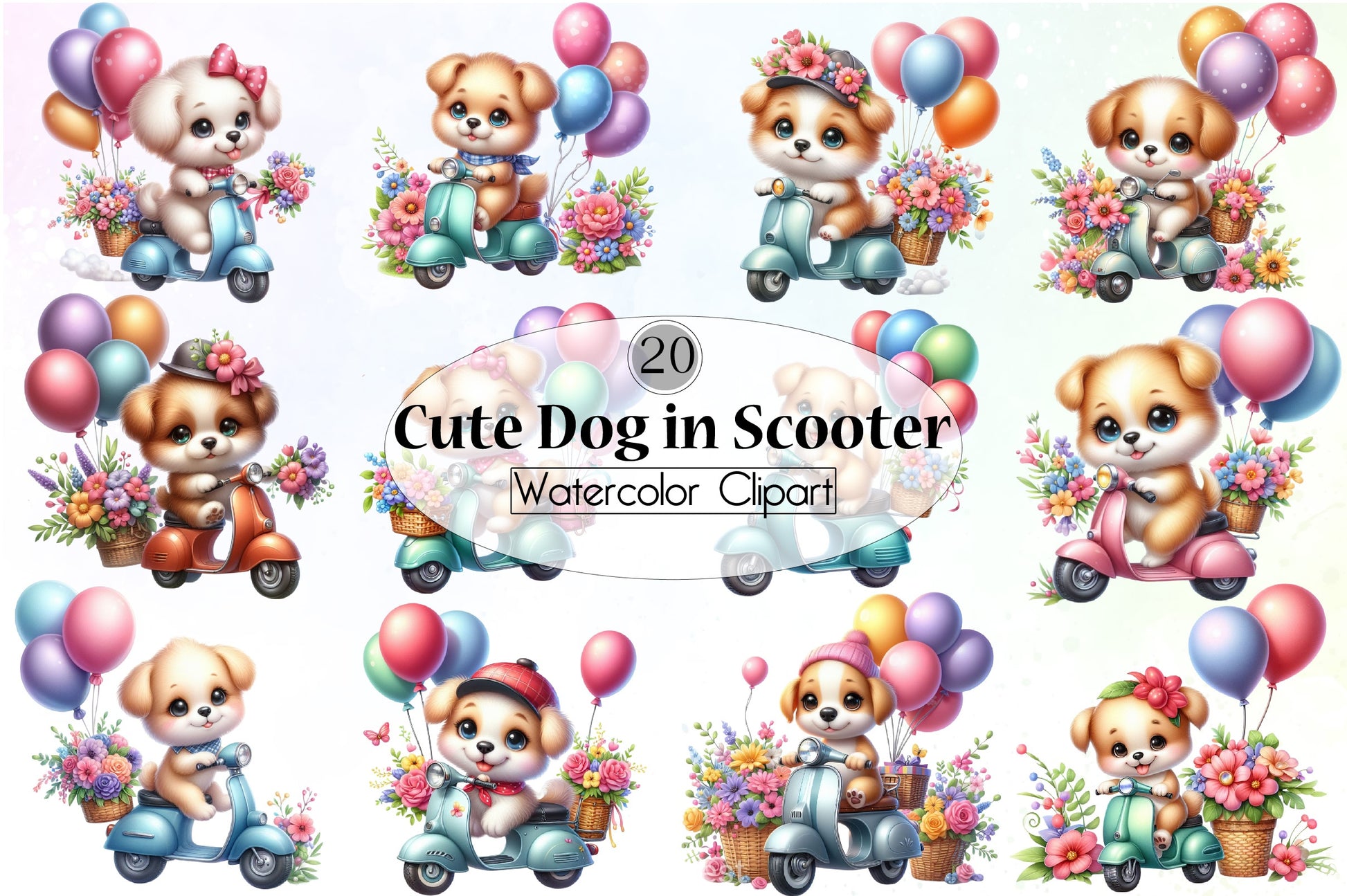 Cute Dog Scooter Clipart Bundle - CraftNest - Digital Crafting and Art