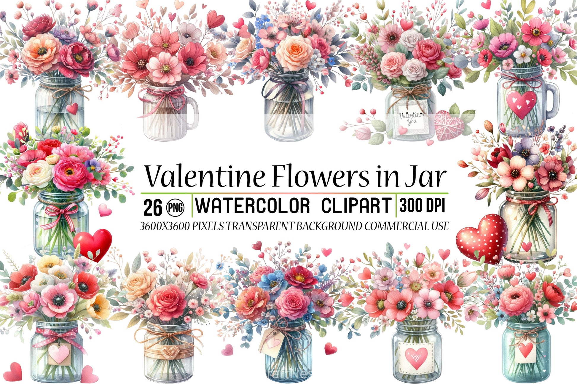 Valentine Flowers Jar Clipart Bundle - CraftNest - Digital Crafting and Art