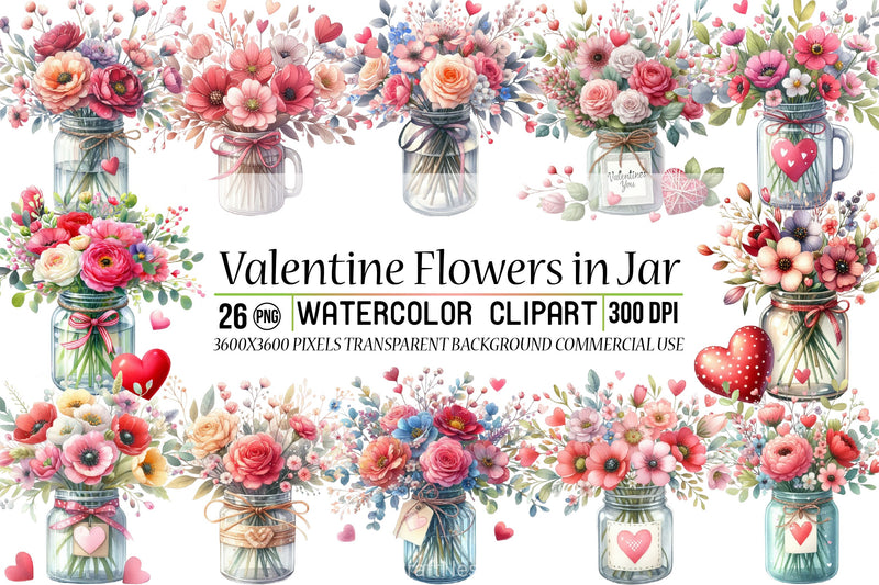 Valentine Flowers Jar Clipart Bundle - CraftNest - Digital Crafting and Art