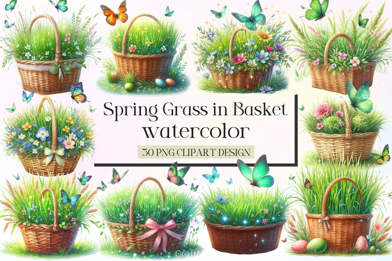 Spring Grass In Basket Clipart Bundle 2 - CraftNest - Digital Crafting and Art