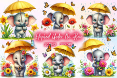 Cute Elephant Under The Rain Clipart Bundle - CraftNest - Digital Crafting and Art