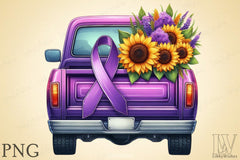 Purple Ribbon Cancer Truck Clipart Bundle 3 - CraftNest - Digital Crafting and Art