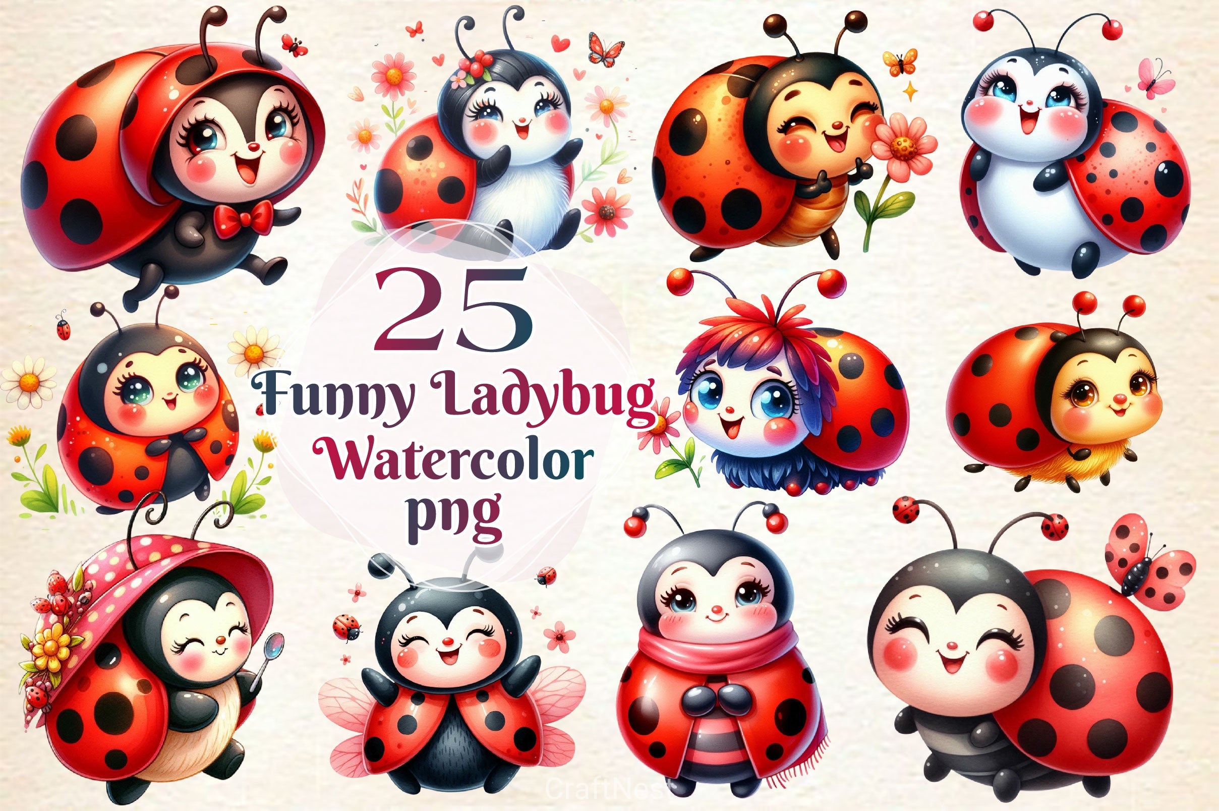 Funny Ladybug Clipart Bundle 6 - CraftNest - Digital Crafting and Art
